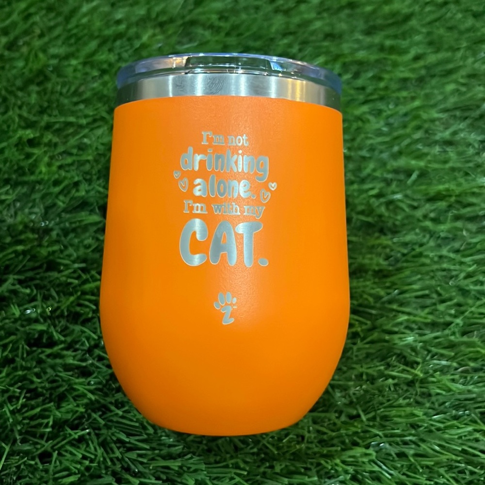 Insulated Wine Cup with Cover - I’m not Drinking Alone, I’m with my cat